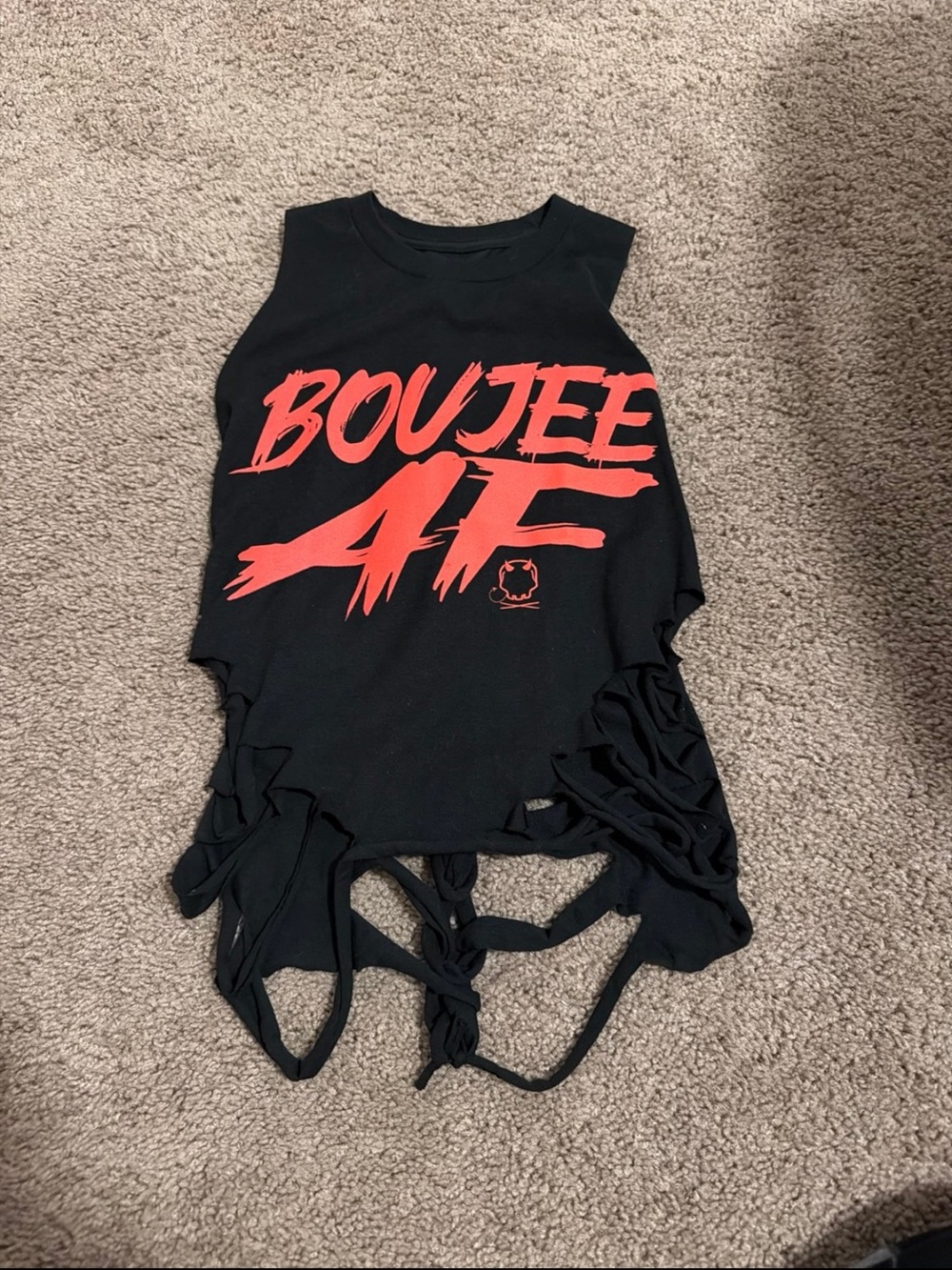The Drive BOUJEE AF Black & Red Distressed Crop Tank Top